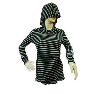 ENTI GLAMOUR Thin Sweater Top Women's Black white Striped Size S Long Sleeve
